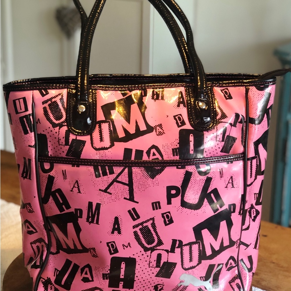 Puma Pink and Black Typographic Tote Bag